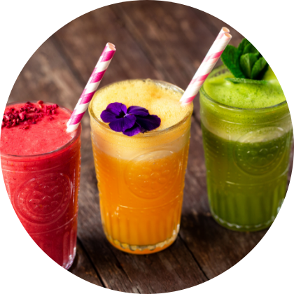 Three colorful smoothies
